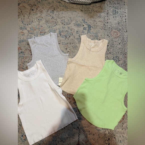 aerie Tops - aerie Ribbed Tank Top Set in White, Gray, Beige & Light Green
